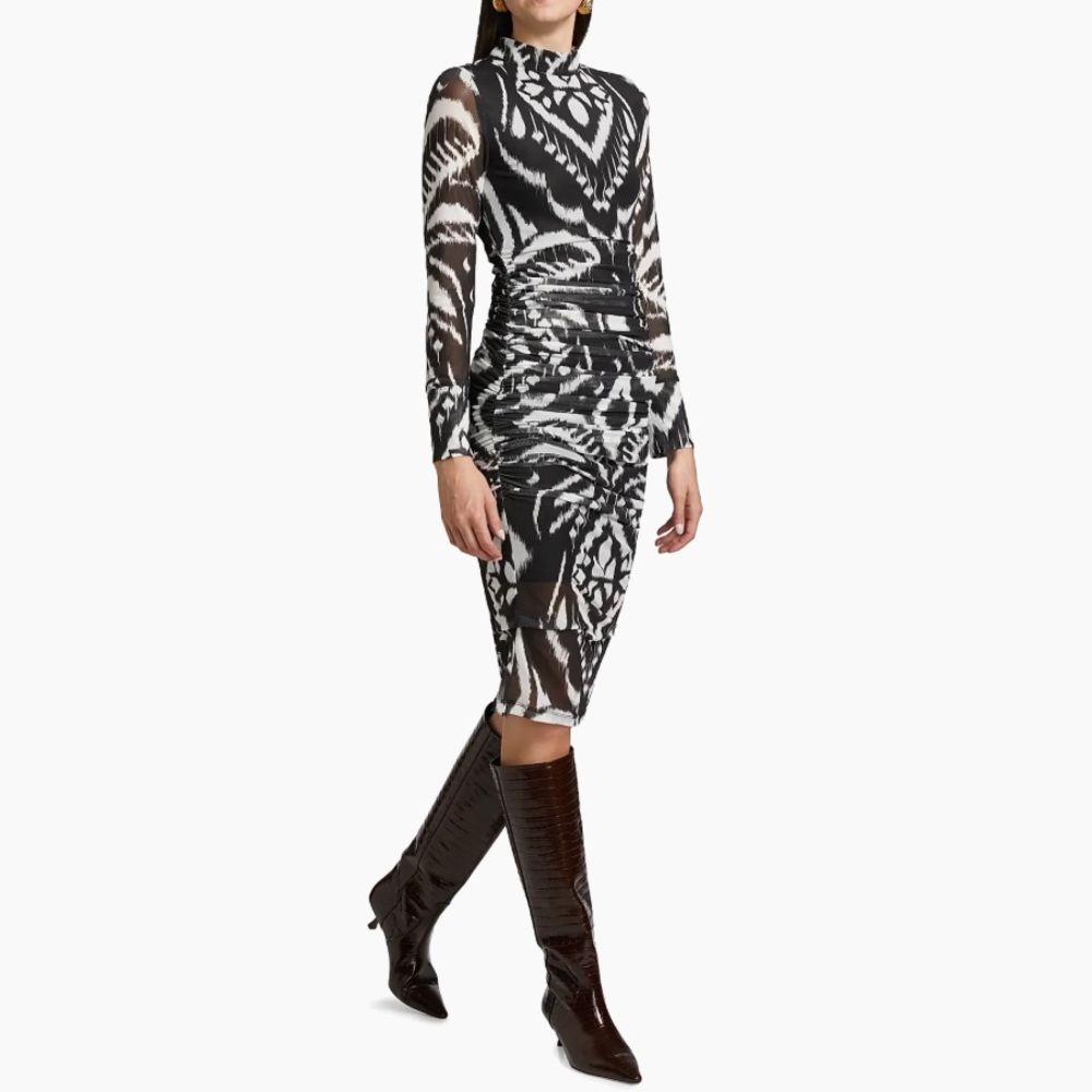 Farm Rio Ikat Ruched Tulle Midi-Dress - Picture 4 of 11